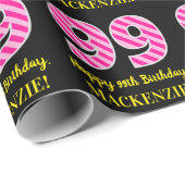 フンピンクストライプ "99" おめでとう99歳の誕生日;名前 ラッピングペーパー (ロールコーナー)