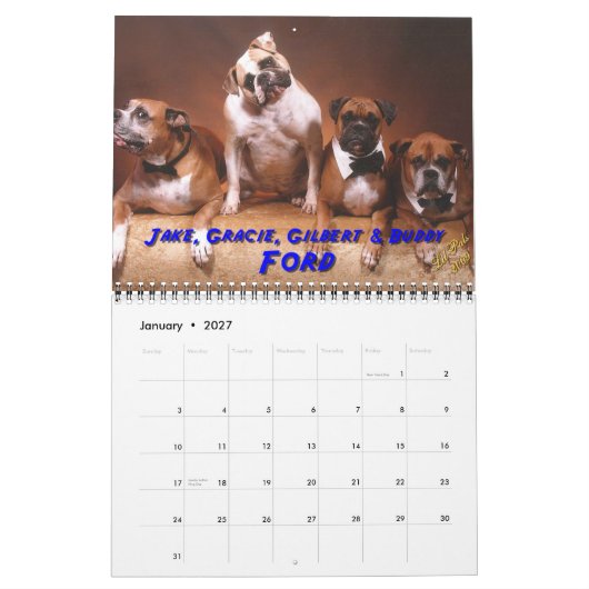 フン族の2011匹のペット カレンダー (1月 2027)
