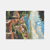 フヴァルクロアチアトラベルアートヴィンテージ フリースブランケット (正面(横))