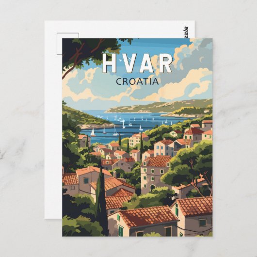 フヴァルクロアチアトラベルアートヴィンテージ ポストカード (正面/裏面)