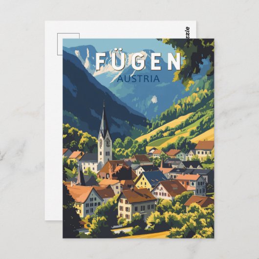 フーゲンオーストリアイラストレーショントラベルアートヴィンテージ ポストカード (正面/裏面)
