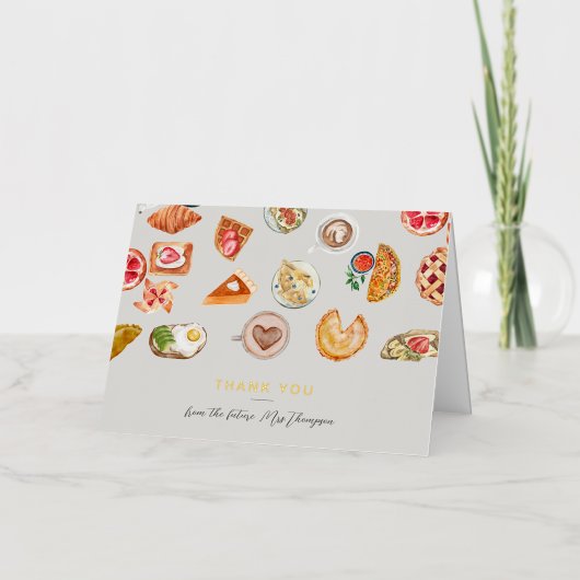 フーズ図解入りの、写真付きのズグレイシッシュブライダルシャワーブランチ 箔グリーティングカード (正面)