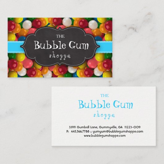 フーセンガムのカラフルなGumballの青い縞の黒板 名刺 (正面/裏面)