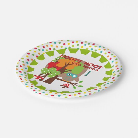 フーティフーフクロウ1st誕生日紙プレート ペーパープレート (アングル)