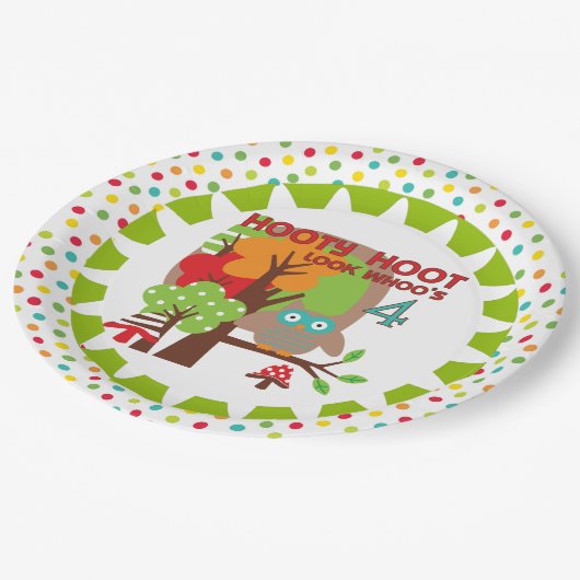 フーティフーフクロウ4th誕生日紙プレート ペーパープレート (アングル)