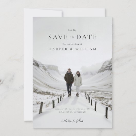 フート冬の結婚式の日付を保存 招待状 (正面)