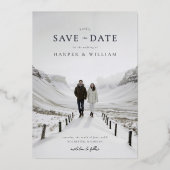 フート冬の結婚式の日付を保存 箔招待状 (正面)