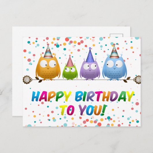 フート・オウルズからのお誕生日おめでとう ポストカード (正面/裏面)