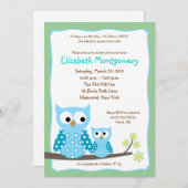 フート オウルズ ブルー 男の子 ベビーシャワー 5x7 招待状 (正面/裏面)