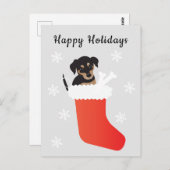 フードが入ったキュートな犬と雪の結晶 ポストカード (正面/裏面)