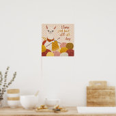 フードのついたマフラーを巻いた漫画のラマ ポスター (キッチン)