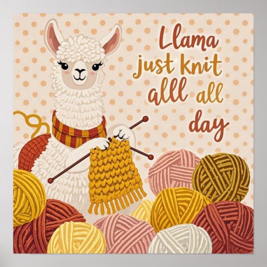 フードのついたマフラーを巻いた漫画のラマ ポスター (正面)