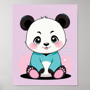 フードをかぶったかわいいパンダ - 愛らしいベビー壁画 ポスター