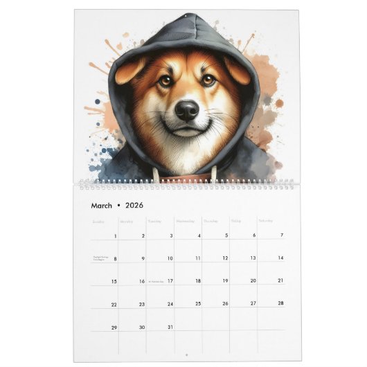 フードを着た動物のスプラッターアートカレンダー2025年12ヶ月 カレンダー (3月 2026)