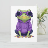 フードを被ったカエル 面白いクールな動物キャラクター 招待状 (スタンド正面)