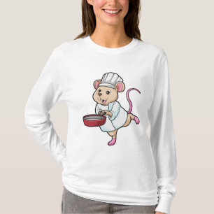 フードを調理するねずみ フライパンとコック帽子付き Tシャツ