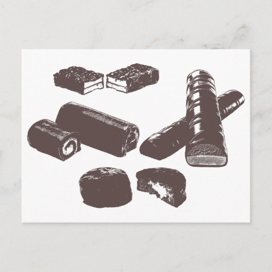 フードアート缶を扱うチョコレートキャンディースイーツペストリー ポストカード (正面)