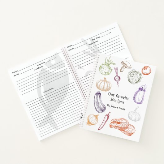 フードイラストレーションパーソナライズされたファミリーレシピ本 ノートブック (内部)