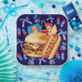 フードオンプレート赤白と青の紙プレート ペーパープレート (パーティー)