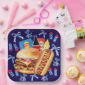 フードオンプレート赤白と青の紙プレート ペーパープレート (パーティー)