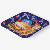 フードオンプレート赤白と青の紙プレート ペーパープレート (傾斜あり)