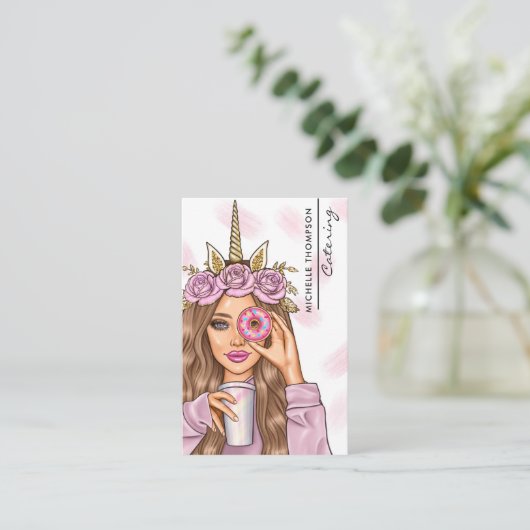 フードケータリングお洒落ユニコーンレディービジネスカード 名刺 (スタンド正面)