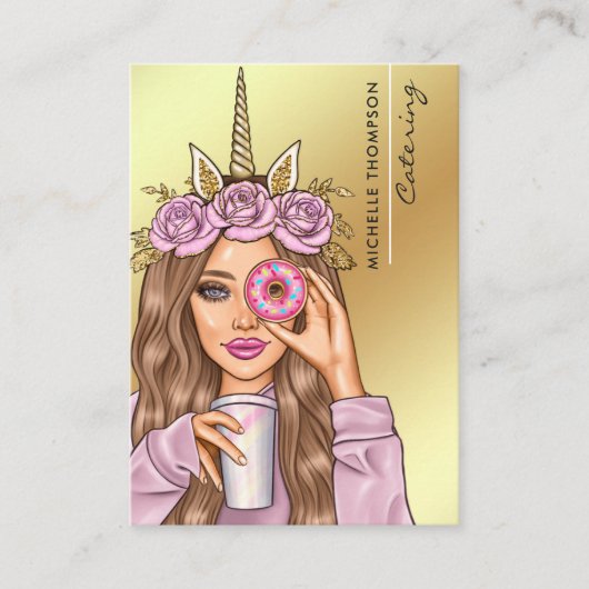 フードケータリングお洒落ユニコーンレディービジネスカード 名刺 (正面)
