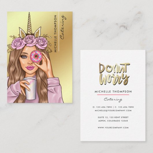 フードケータリングお洒落ユニコーンレディービジネスカード 名刺 (正面/裏面)