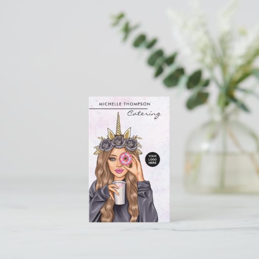 フードケータリングお洒落ユニコーンレディ 名刺 (スタンド正面)