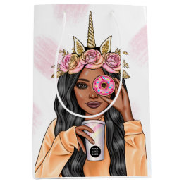 フードケータリングの空想のユニコーンの女性 ミディアムペーパーバッグ