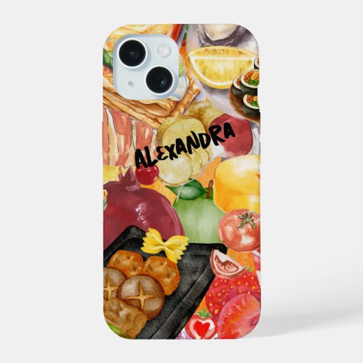 フードコラージュカラフルフルーツ&フードフォンケース iPhone 15ケース (裏面)