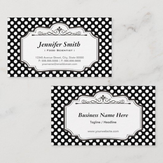 フードサイエンティスト – ブラック水玉模様 名刺 (正面/裏面)