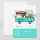 フードトラックのストリートカップケーキ スイートデザート 招待状 (正面/裏面)