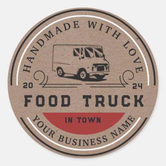 フードトラックのロゴラベルクラフト紙 ラウンドシール (正面)