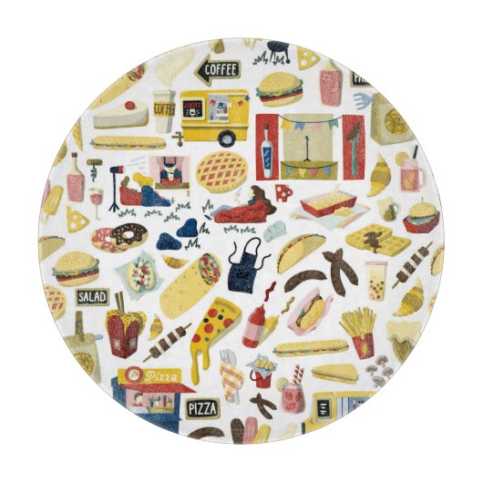 フードトラックフェスト：漫画のパターン カッティングボード (正面)