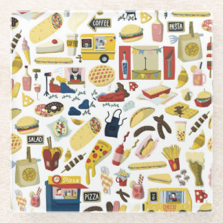 フードトラックフェスト：漫画のパターン ガラスコースター