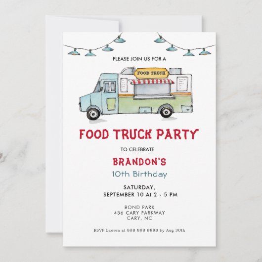 フードトラック子供の誕生日パーティの招待状 案内状 (正面)