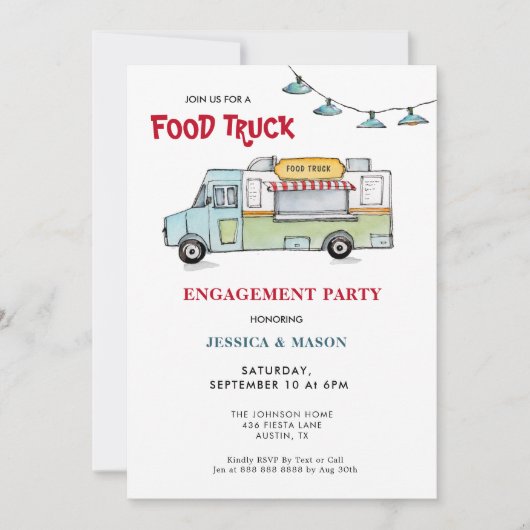 フードトラック結婚婚約パーティ招待状 招待状 (正面)