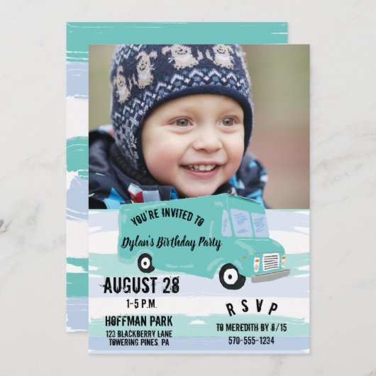 フードトラック誕生日パーティーの写真 招待状 (正面/裏面)