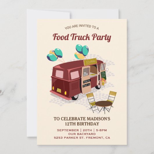 フードトラック誕生日パーティーの招待状 招待状 (正面)