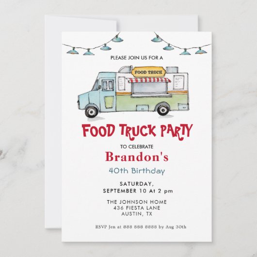 フードトラック誕生日パーティーの招待状 案内状 (正面)