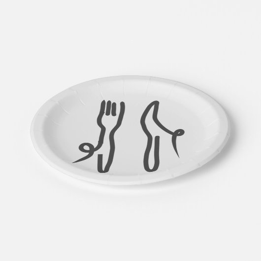 フードナイフモダンとフォーク灰色と白 ペーパープレート (アングル)