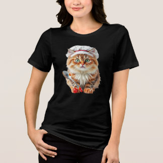 フードハットとスプーンのシェフ猫 - キッチンにいる猫 トライブレンドTシャツ