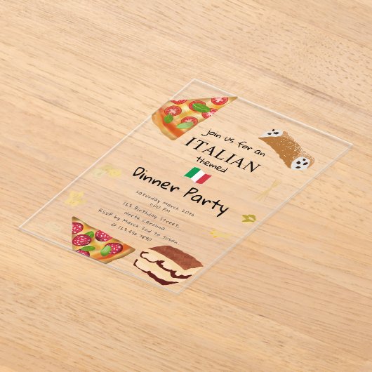フードピイタリアンザ&パスタ誕生日パーティーテーマ アクリル招待状 (レイダウン)