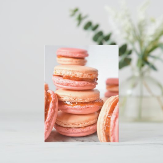 フードフォトグフランスのレーシピーチマカロン ポストカード (スタンド正面)