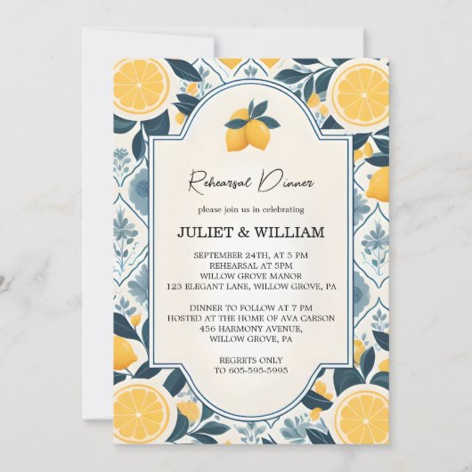 フードフルーツライムレモン軍隊リハーサルディナー 招待状 (正面)