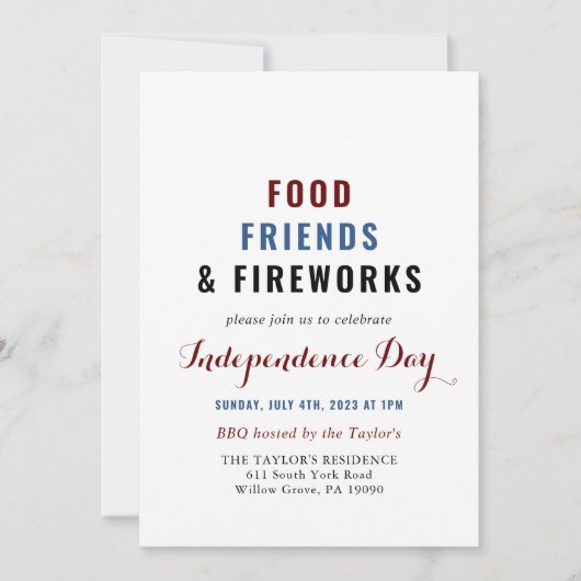 フードフレンズと花火の独立記念日 招待状 (正面)