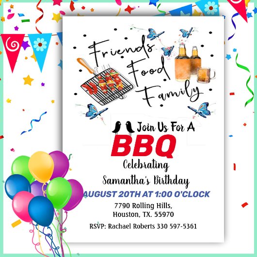フードフレンズファミリー誕生日バーベキュー招待状 招待状
