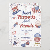 フードフレンドと花火7月4日BBQ 招待状 (正面/裏面)