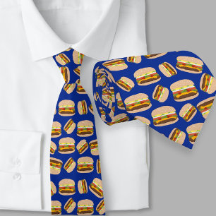 フードブルーパターンチーズバーガー ネクタイ